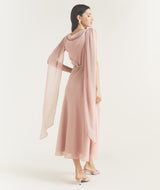 Cowl Front Drape Detail Belted Midi Dress - Rose