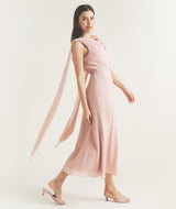 Cowl Front Drape Detail Belted Midi Dress - Rose