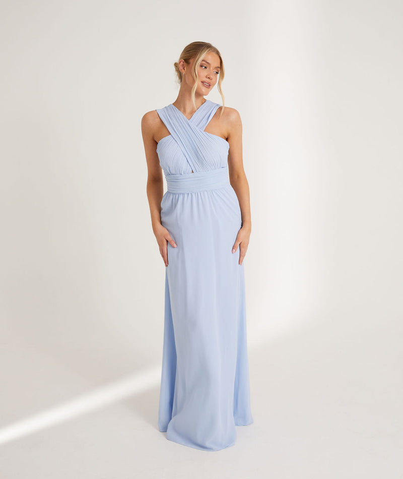 Cross Neck Chiffon Bridesmaid Dress - Cornflower Blue- Size US 2 Cross Neck Chiffon Bridesmaid Dress - Cornflower Blue- Size US 2
