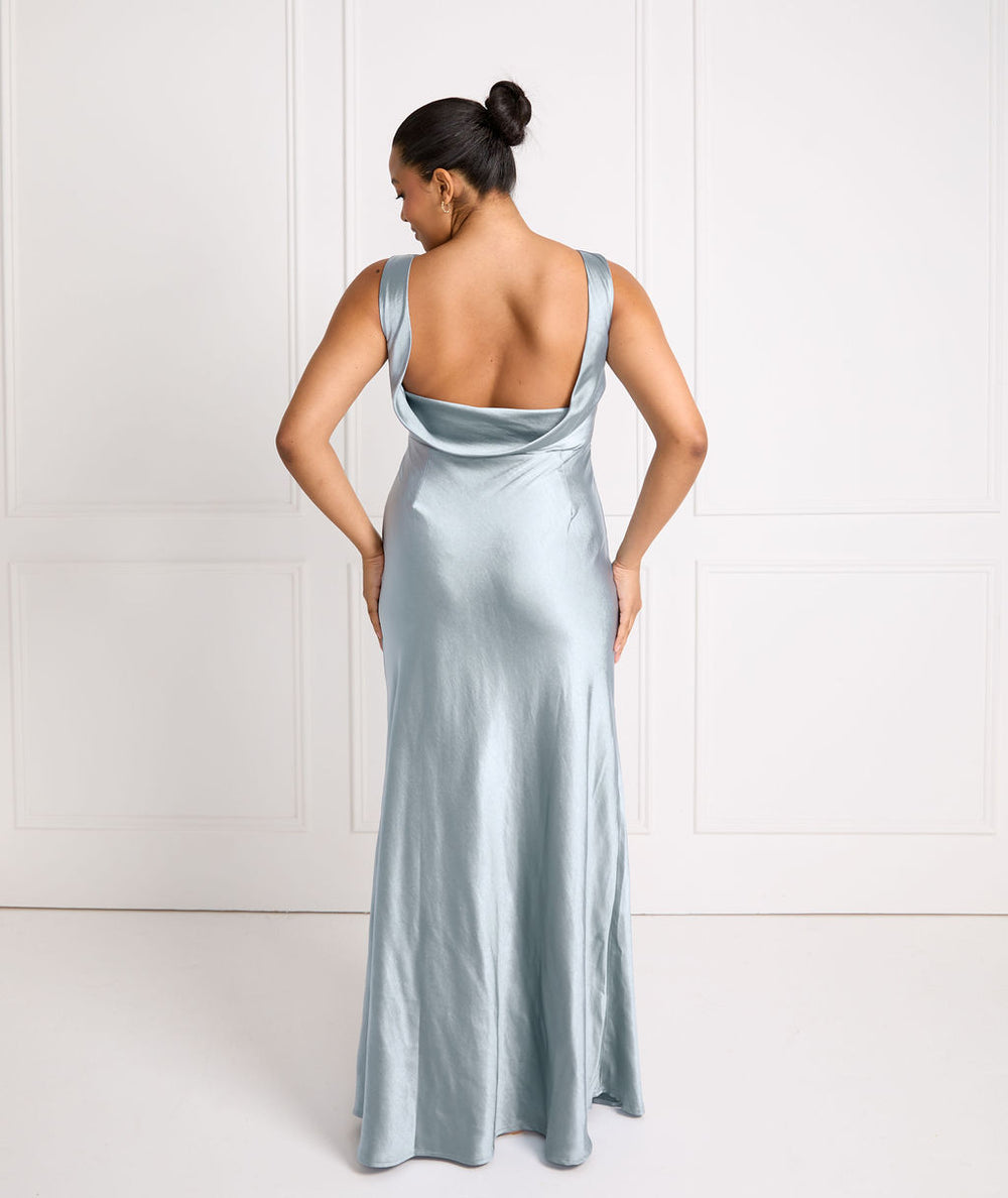 Dusty Blue Satin Bridesmaid Dress