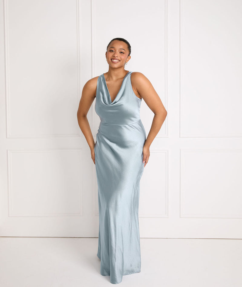 Cowl Front Satin Bridesmaid Dress - Dusty Blue Six Stories Cowl Front Satin Bridesmaid Dress - Dusty Blue Six Stories