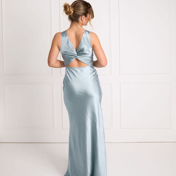 dusty blue satin dress Dusty Blue Satin Bridesmaid Dress