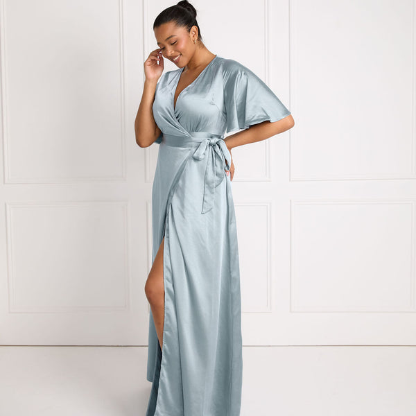 satin wrap dress Wrap Tie Satin Bridesmaid Dress