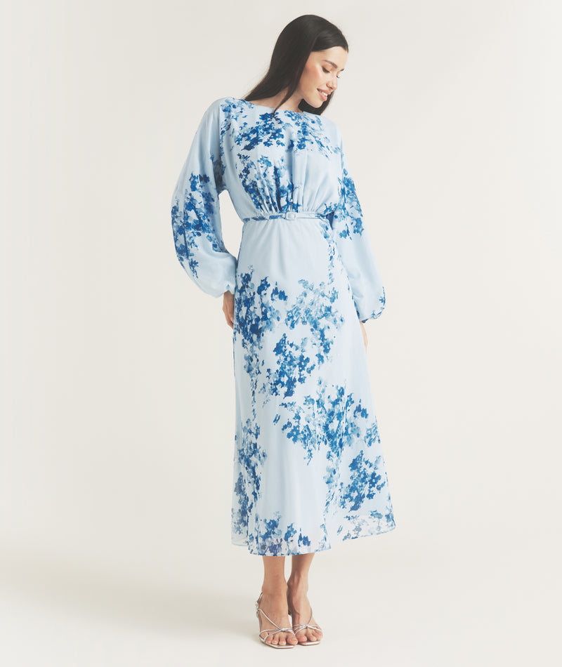 Floral Balloon Sleeve Maxi Dress