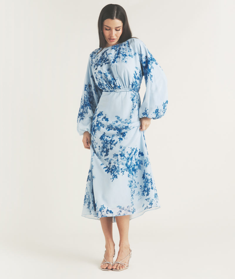 Floral Balloon Sleeve Maxi Dress - Pale Blue Six Stories Floral Balloon Sleeve Maxi Dress - Pale Blue Six Stories