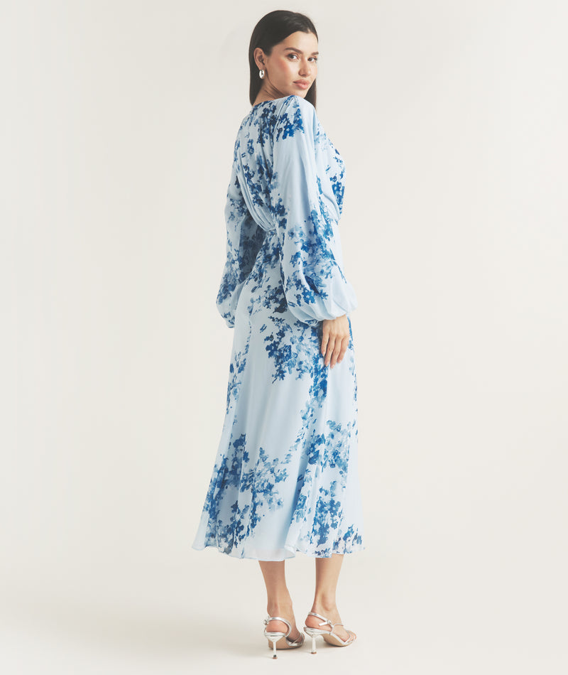Floral Balloon Sleeve Maxi Dress - Pale Blue- Size US 10 Floral Balloon Sleeve Maxi Dress - Pale Blue- Size US 10
