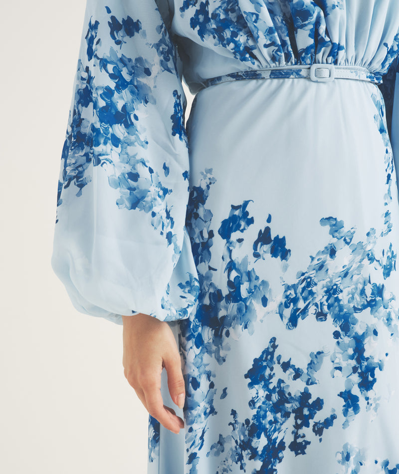 Floral Balloon Sleeve Maxi Dress - Pale Blue Six Stories Floral Balloon Sleeve Maxi Dress - Pale Blue Six Stories