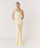 Cowl Asymmetrical Satin Bridesmaid Dress - Butter Lemon