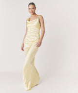 Cowl Asymmetrical Satin Bridesmaid Dress - Butter Lemon