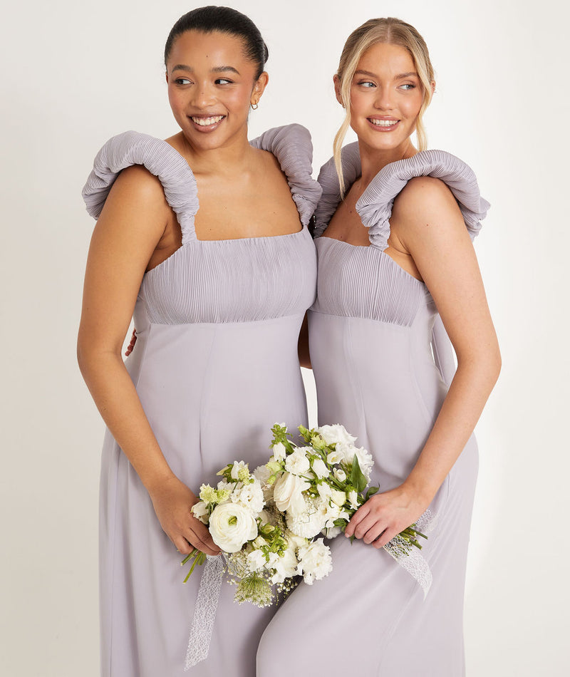Statement Shoulder Chiffon Bridesmaid Dress - Dusty Lilac Statement Shoulder Chiffon Bridesmaid Dress - Dusty Lilac