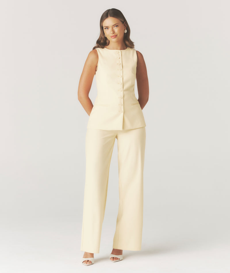 Meredith Button Through Tailored Waistcoat - Lemon