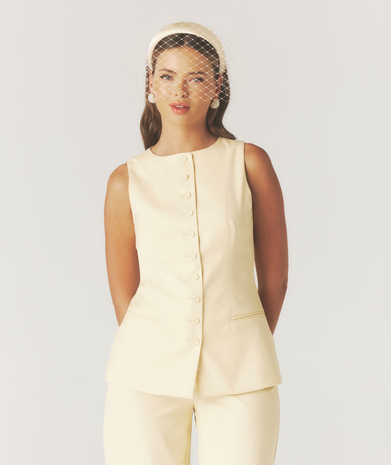 Meredith Button Through Tailored Waistcoat - Lemon