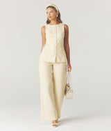 Tailored Wide Leg Pants - Lemon