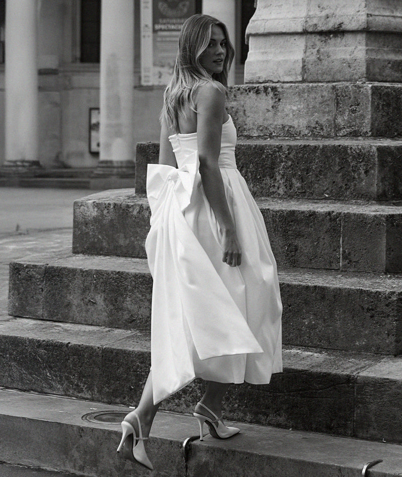 white midi dress with bow Kateleya Bow Detail Midi Dress