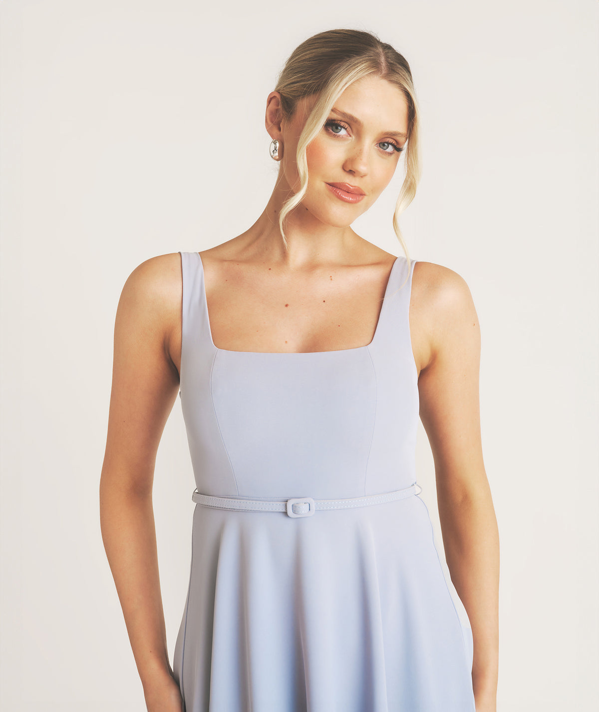 Margot Blue Square Neck Midi Dress