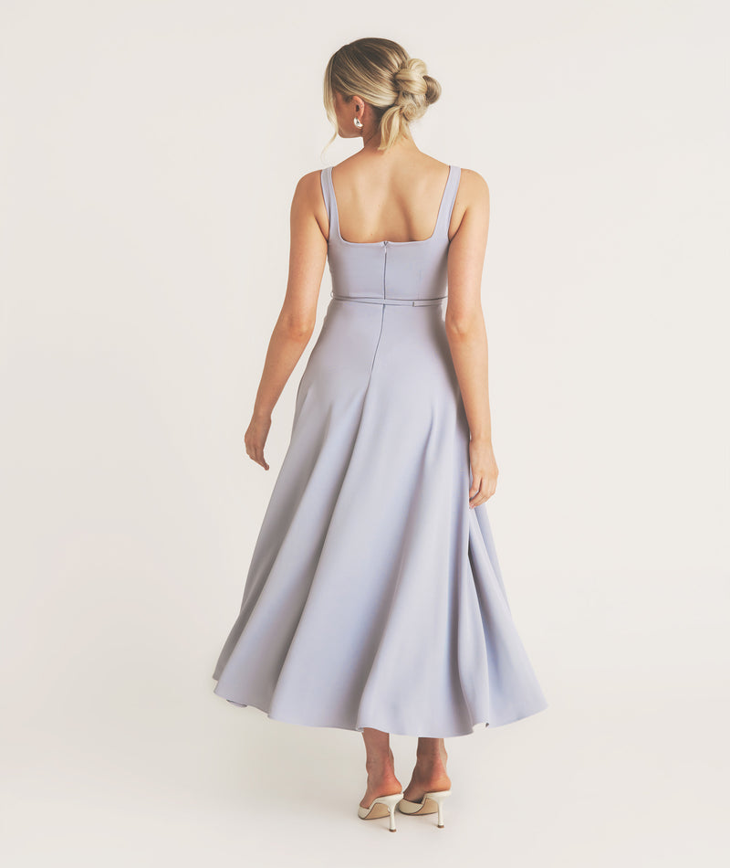 Square Neck Belted Midi Dress - Pale Blue Six Stories Square Neck Belted Midi Dress - Pale Blue Six Stories