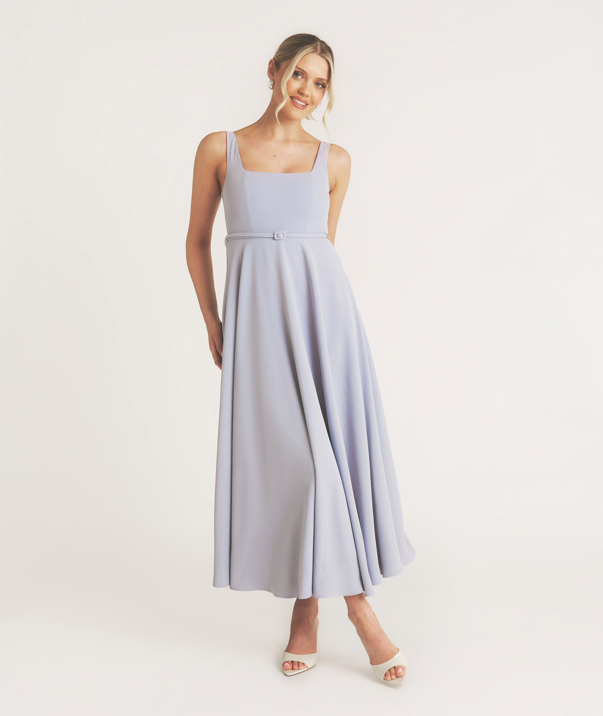 Margot Blue Square Neck Midi Dress