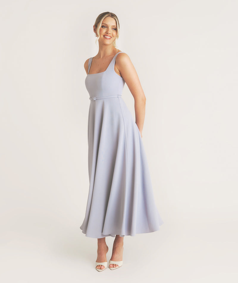 Margot Blue Square Neck Midi Dress