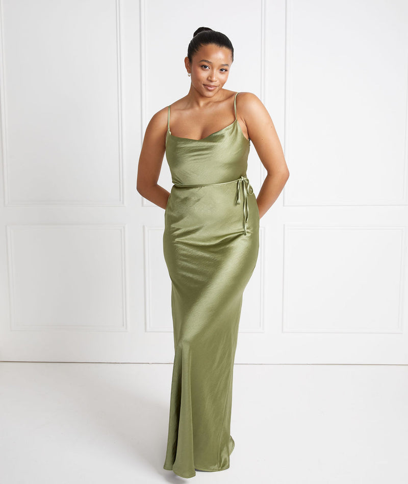 Six Stories Cami Cowl Front Satin Bridesmaid Dress - Moss Green Six Stories Cami Cowl Front Satin Bridesmaid Dress - Moss Green