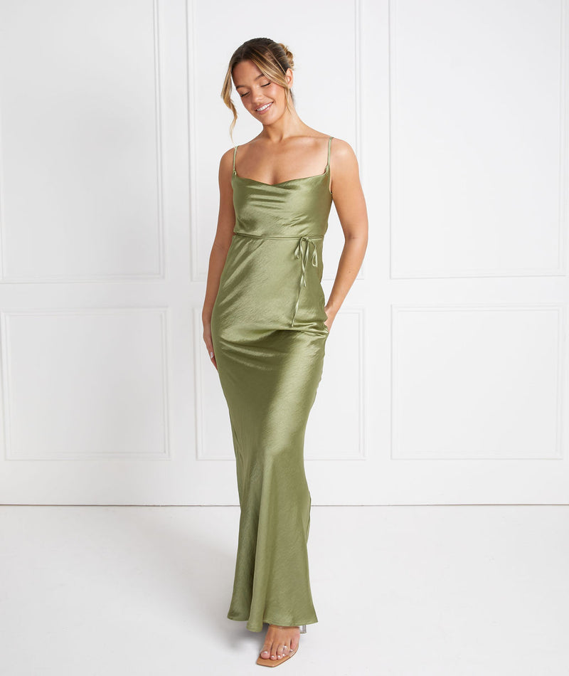 Six Stories Cami Cowl Front Satin Bridesmaid Dress - Moss Green Six Stories Cami Cowl Front Satin Bridesmaid Dress - Moss Green