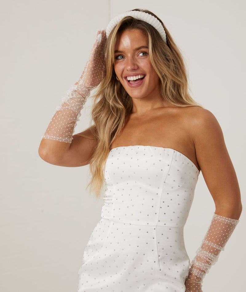 Pearl Detail Padded Headband - White