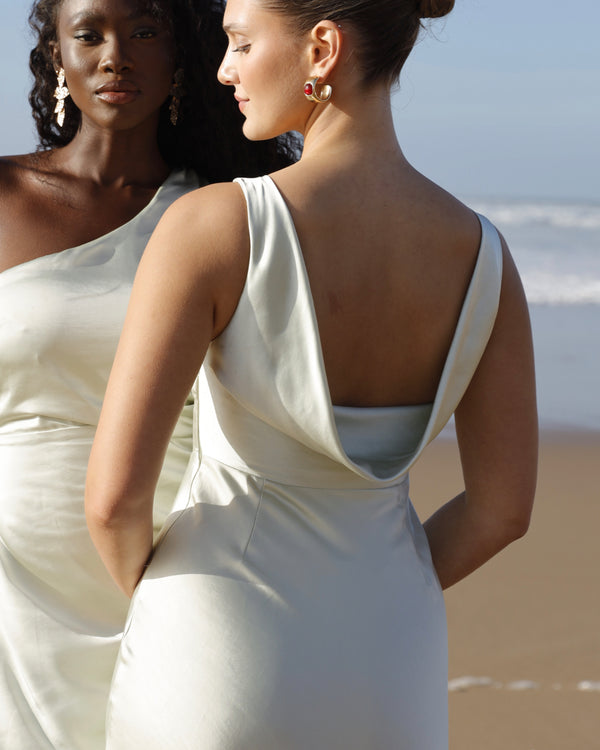 One Shoulder Gathered Satin Bridesmaid Dress