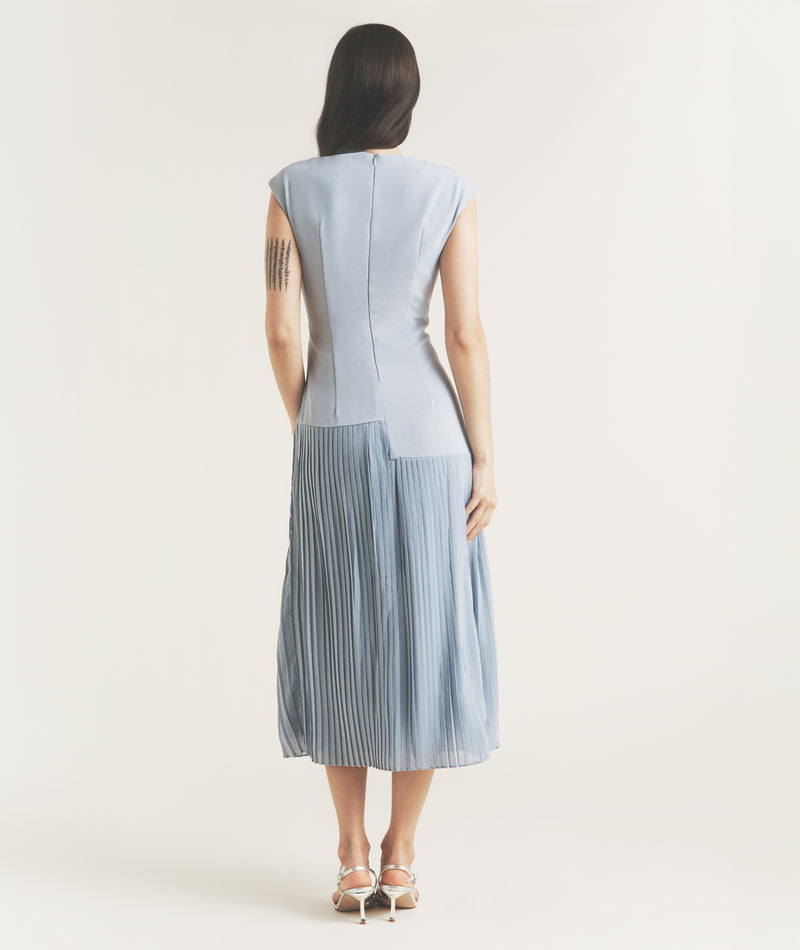Pleated Cap Sleeve Maxi Dress - Blue