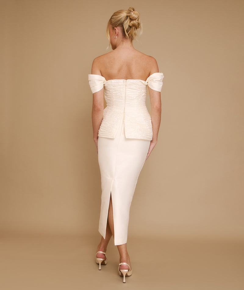 Bardot Peplum Midi Dress - Ivory