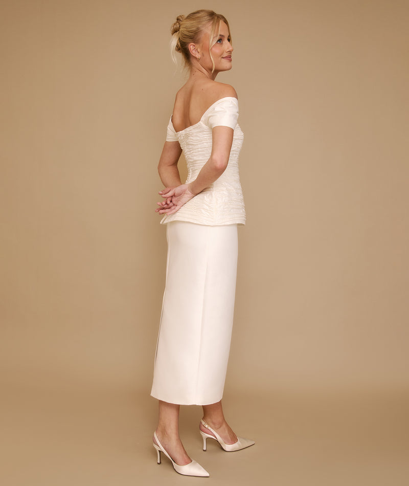 Bardot Peplum Midi Dress - Ivory