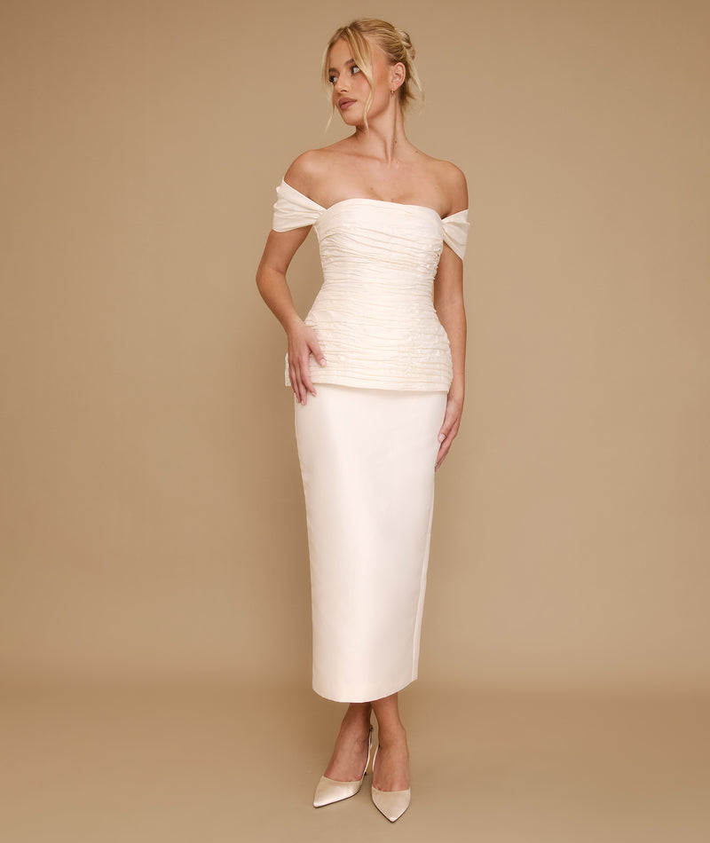 Bardot Peplum Midi Dress - Ivory