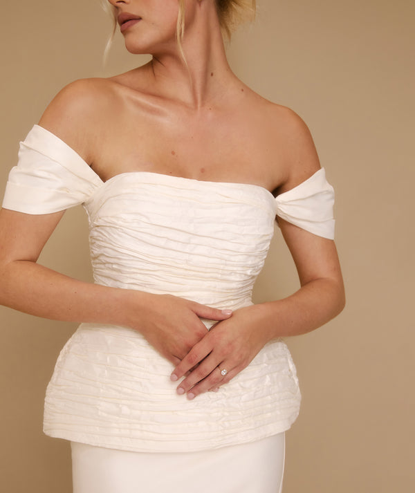 Bardot Peplum Midi Dress - Ivory