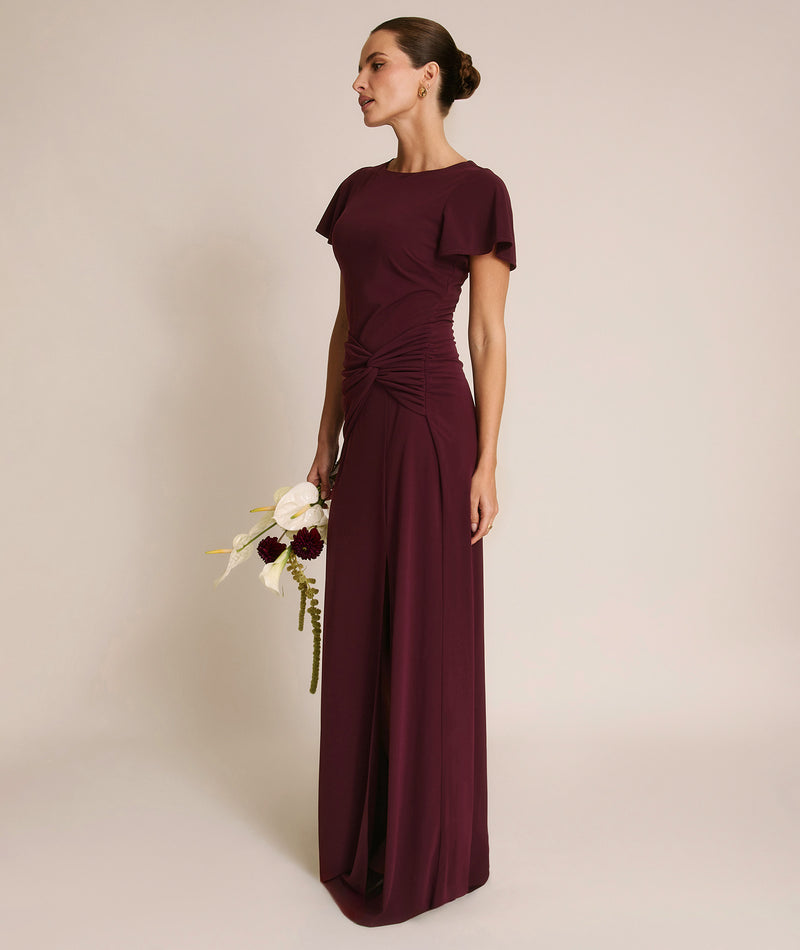 Flutter Sleeve Stretch Sculpt Bridesmaid Dress - Merlot- Size US 18 Flutter Sleeve Stretch Sculpt Bridesmaid Dress - Merlot- Size US 18