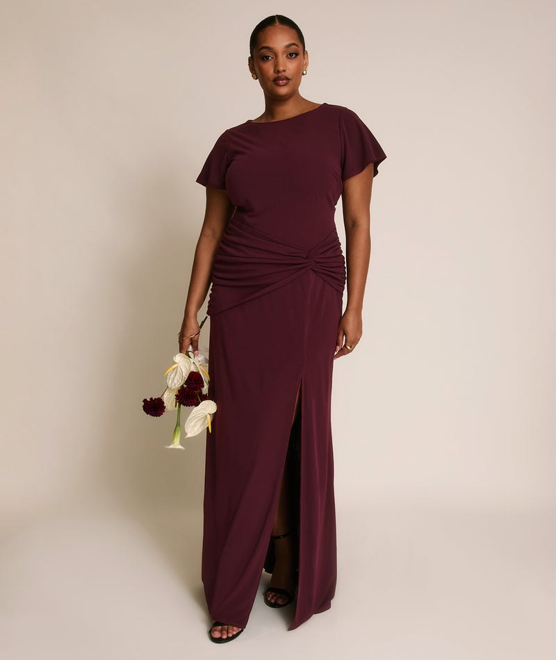 Flutter Sleeve Stretch Sculpt Bridesmaid Dress - Merlot Six Stories Flutter Sleeve Stretch Sculpt Bridesmaid Dress - Merlot Six Stories
