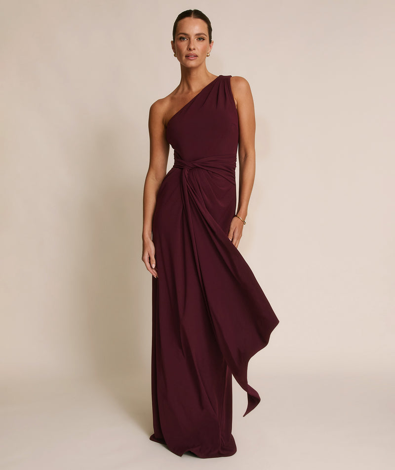 One Shoulder Stretch Sculpt Bridesmaid Dress - Merlot