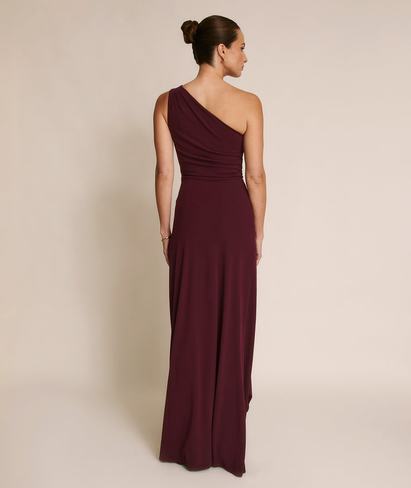One Shoulder Stretch Sculpt Bridesmaid Dress - Merlot