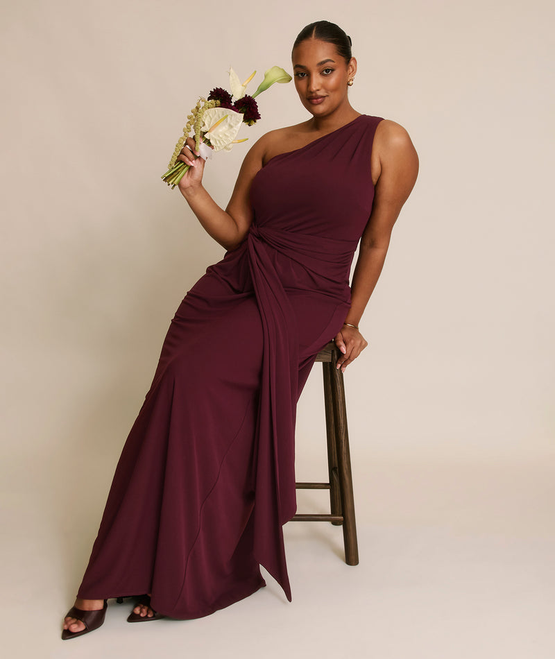 One Shoulder Stretch Sculpt Bridesmaid Dress - Merlot