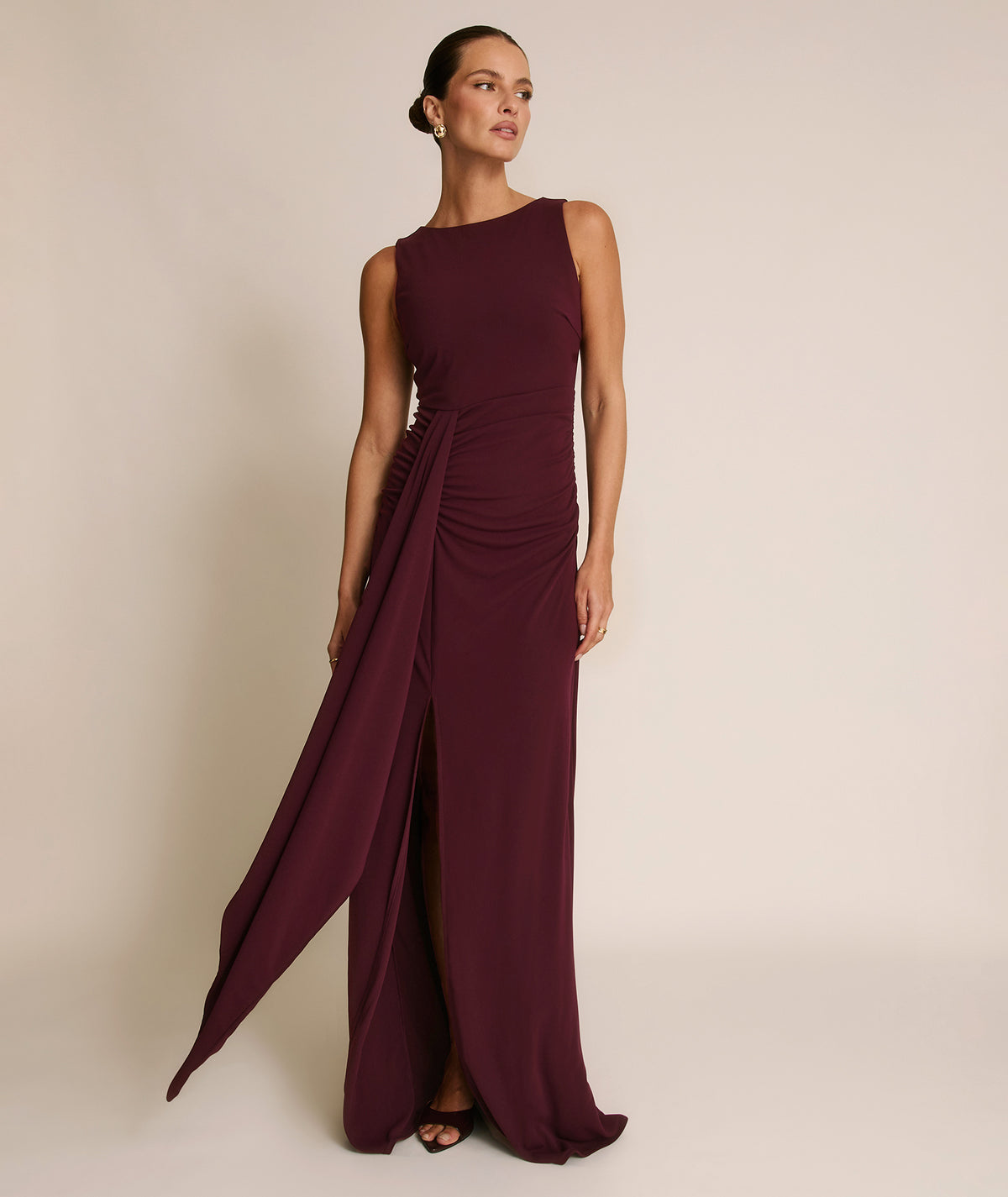 Drape Detail Stretch Sculpt Bridesmaid - Merlot