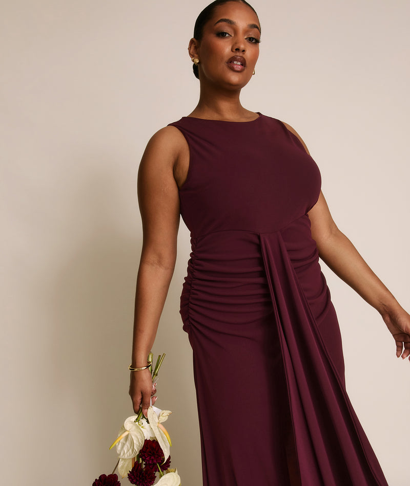 Drape Detail Stretch Sculpt Bridesmaid - Merlot