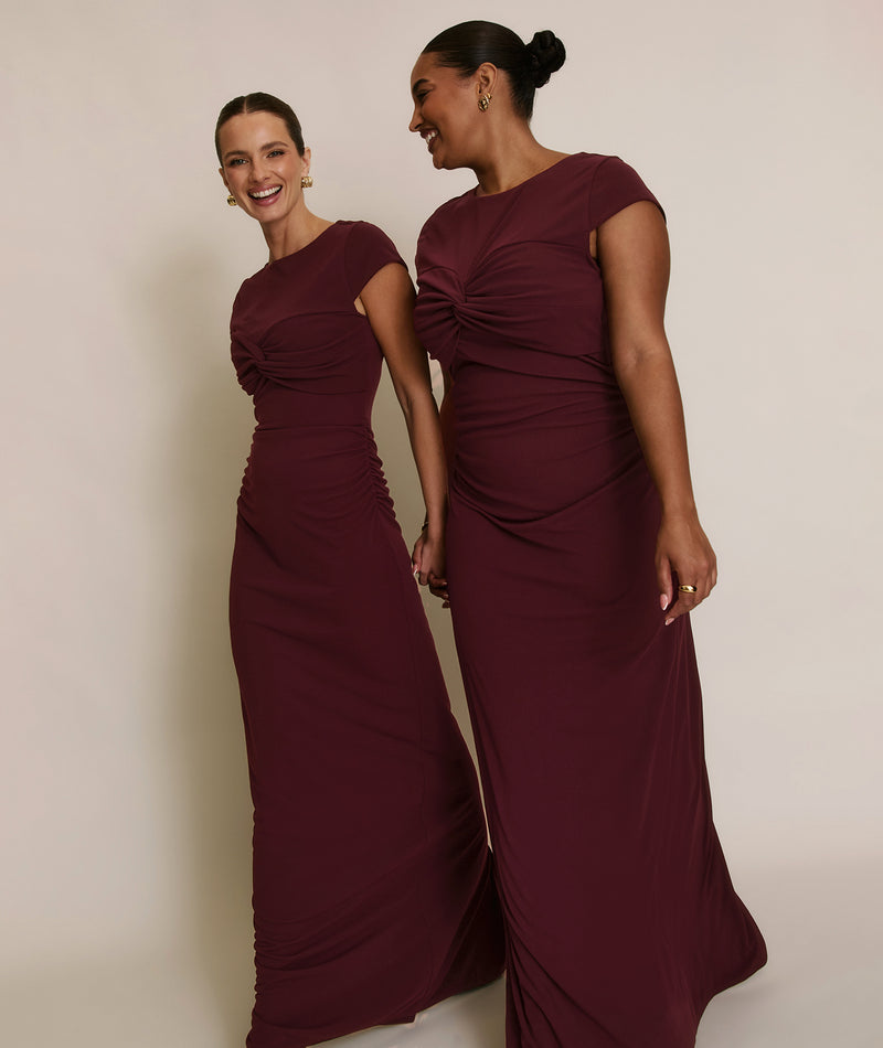 Twist Bust Stretch Sculpt Bridesmaid Dress - Merlot