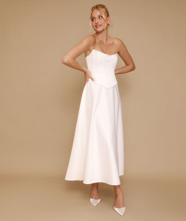 Satin Corset Midi Dress - Ivory