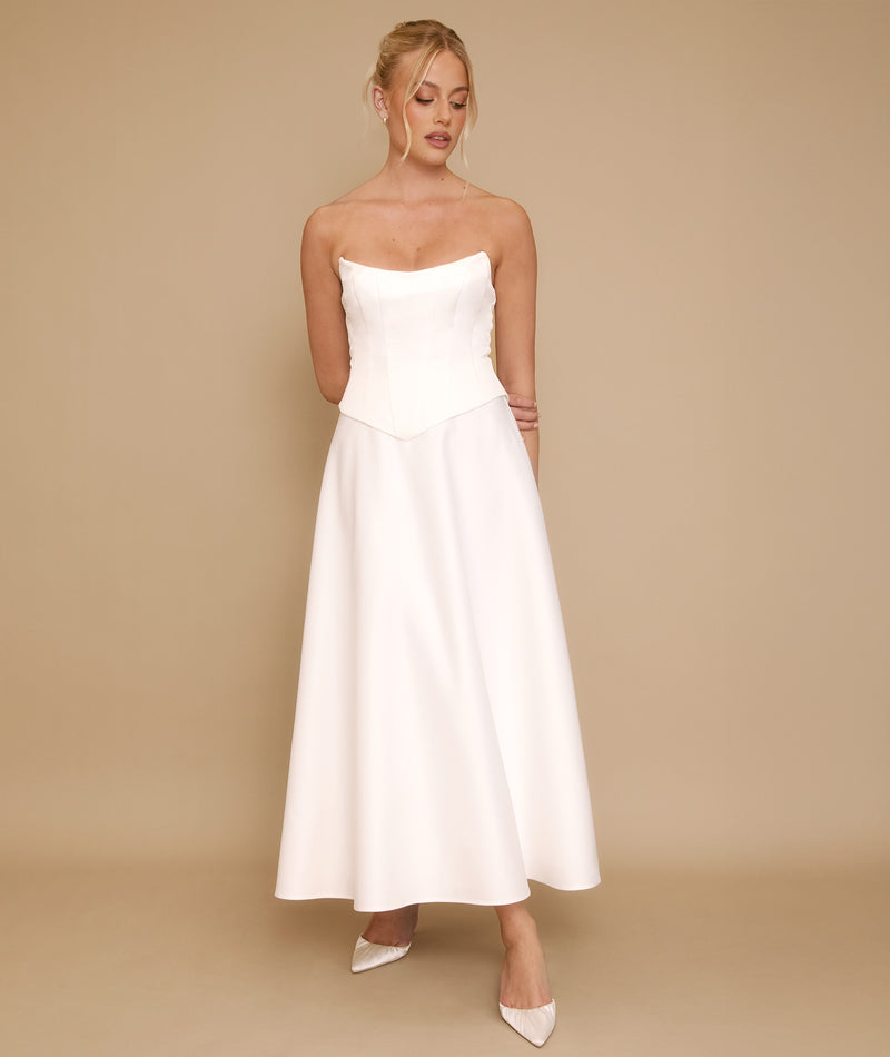 Satin Corset Midi Dress - Ivory