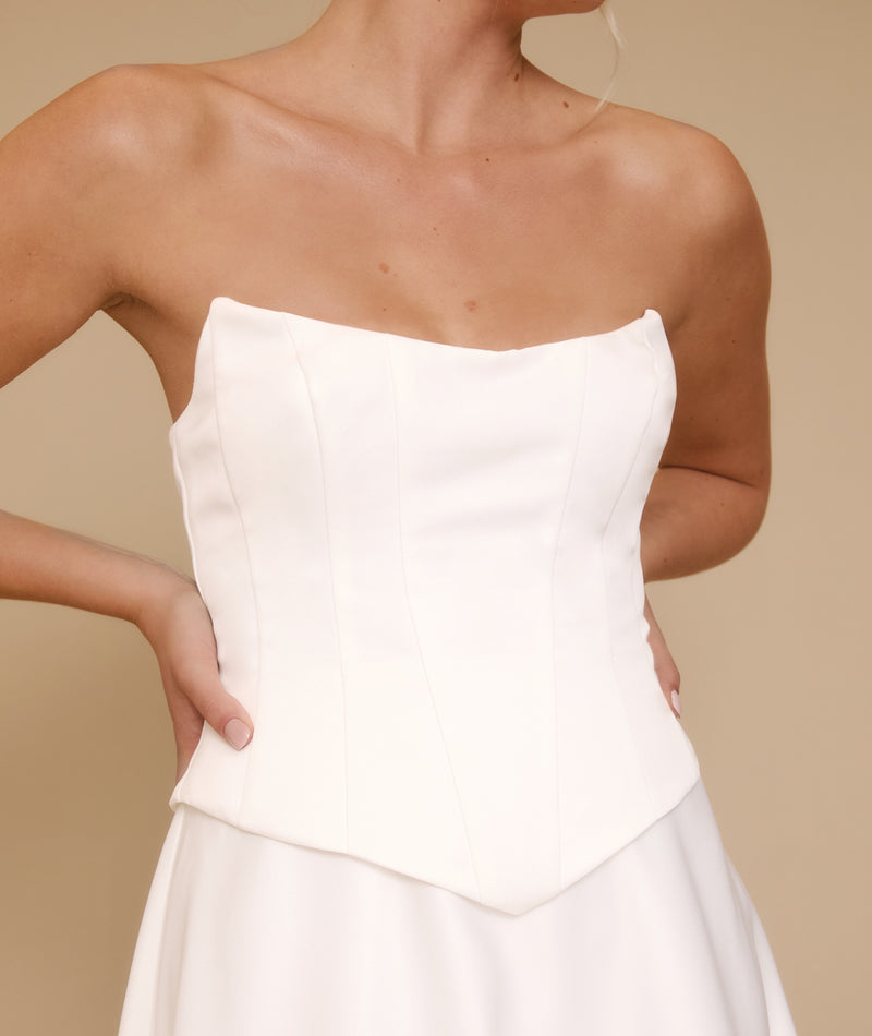 Satin Corset Midi Dress - Ivory