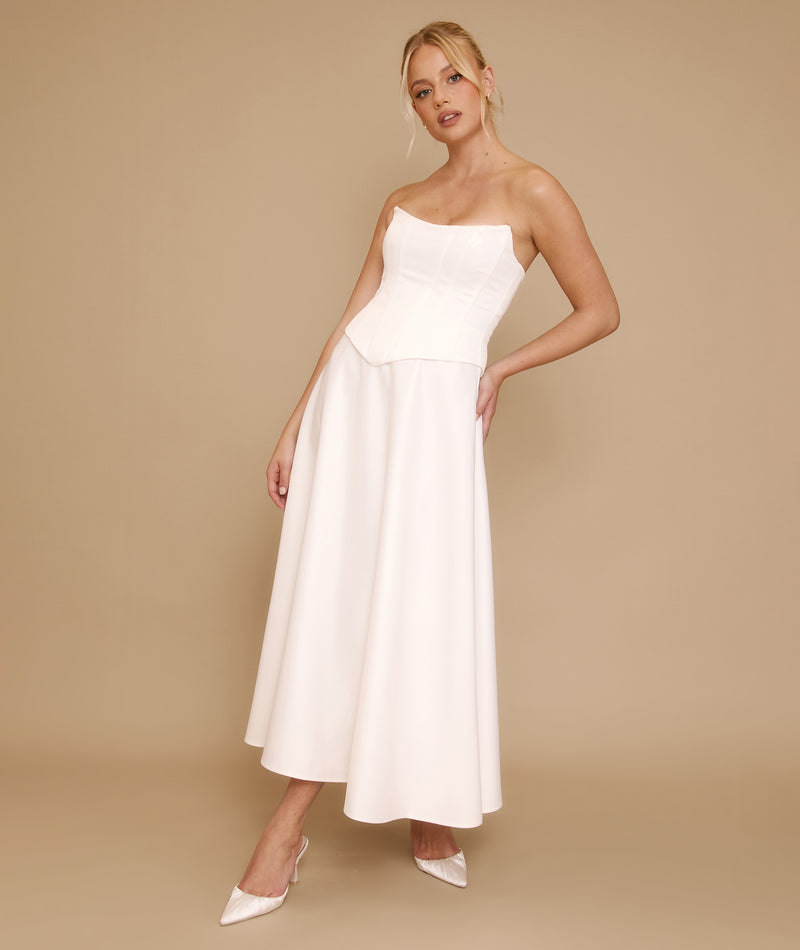 Satin Corset Midi Dress - Ivory
