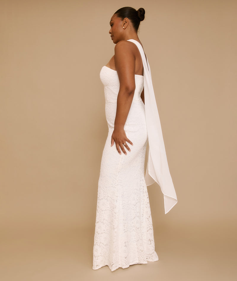 Lace Bandeau Maxi Dress with Neck Scarf - Ivory