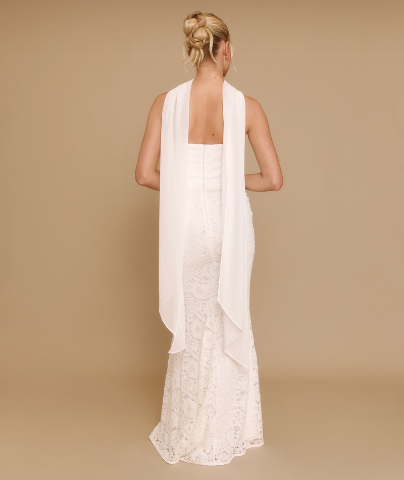 Lace Bandeau Maxi Dress with Neck Scarf - Ivory