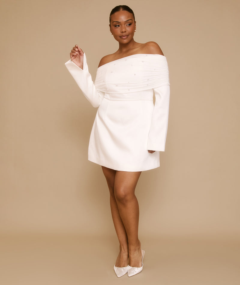 Six Stories Women's Bardot Mini Dress - Soft White - 12 Six Stories Women's Bardot Mini Dress - Soft White - 12