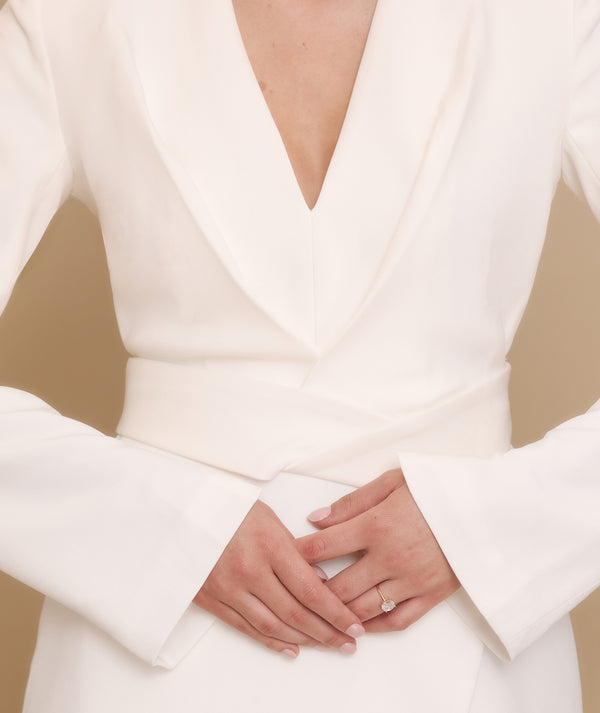 Wrap Front Blazer Dress - White