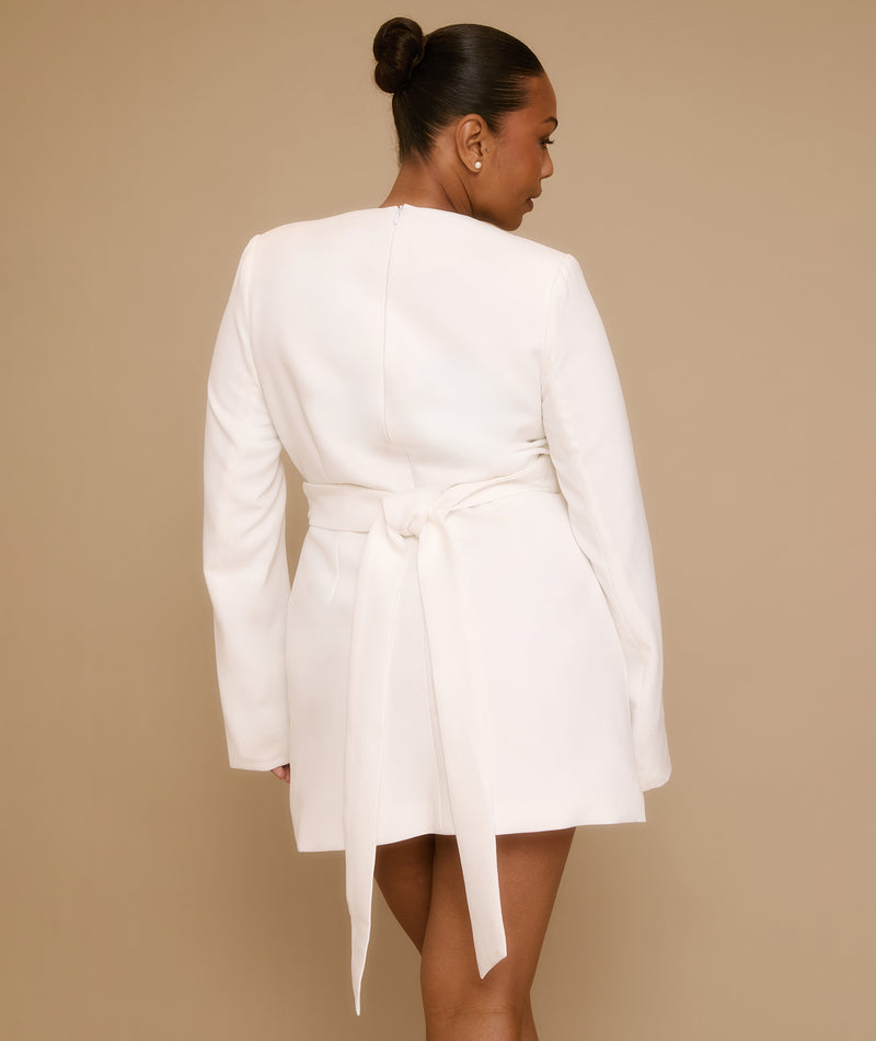 Wrap Front Blazer Dress - White