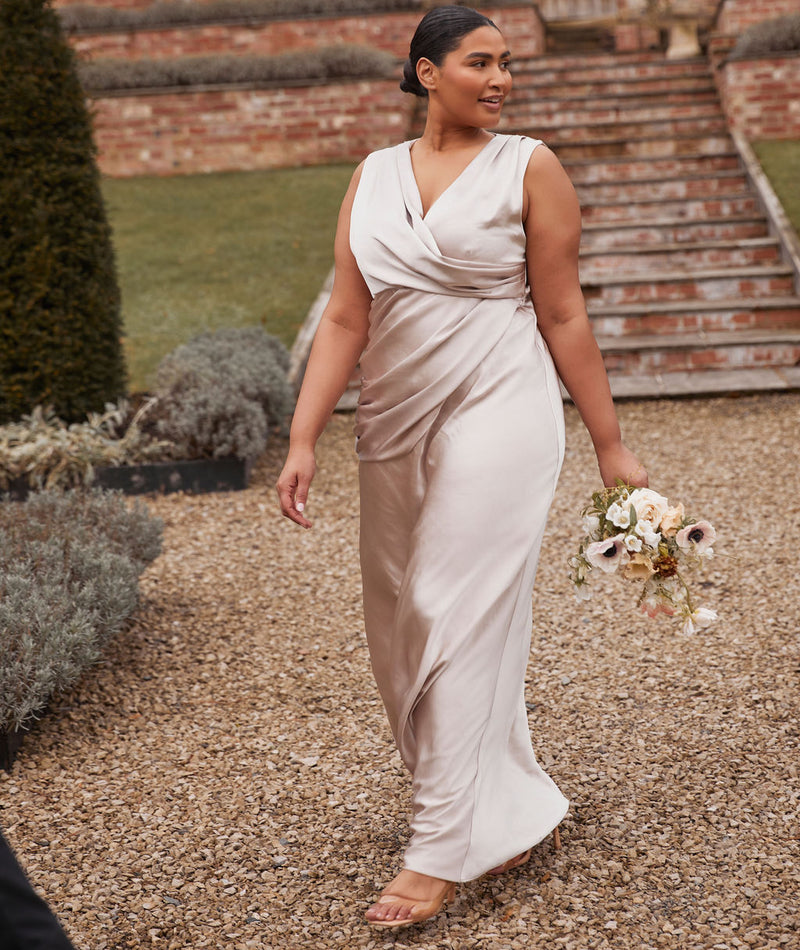 Drape Detail Satin Bridesmaid Dress