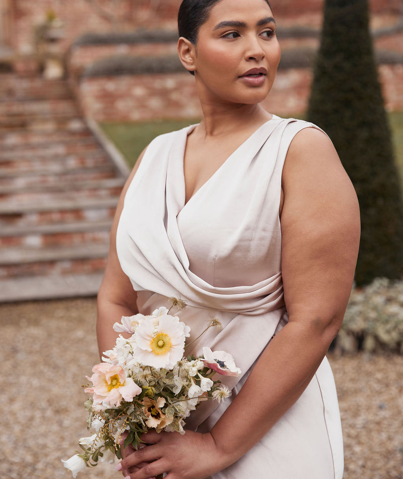 Six Stories Plunge Drape Satin Bridesmaid Dress